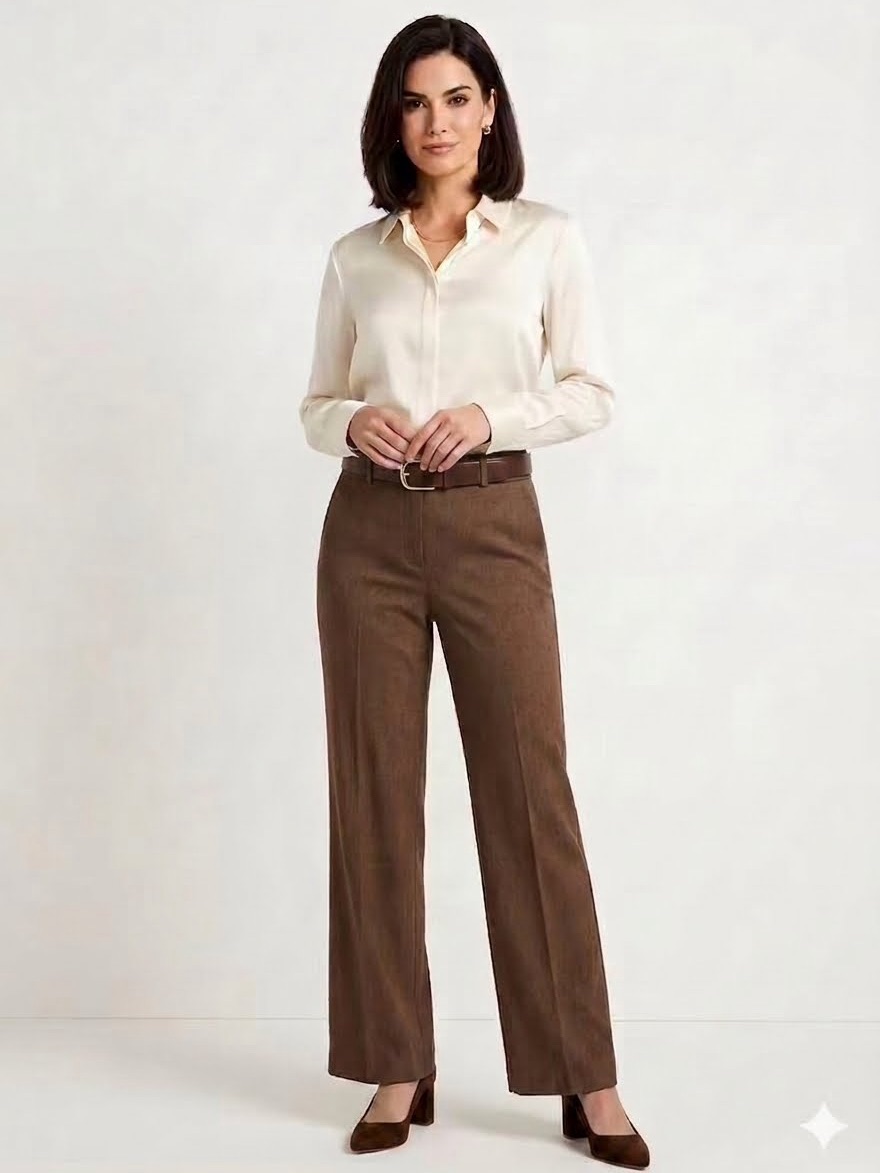Lauren Ralph Lauren 100% Wool Brown Herringbone Trousers Size 10 Quiet Luxury